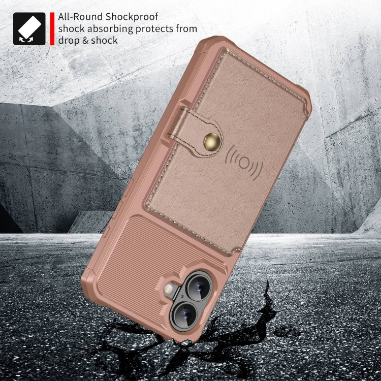 For iPhone 16 Magnetic Wallet Card Bag Leather Phone Case(Rose Gold) - iPhone 16 Cases by buy2fix | Online Shopping UK | buy2fix