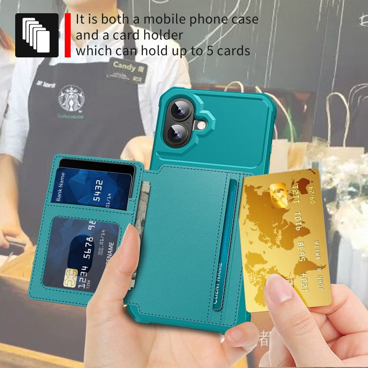 For iPhone 16 Magnetic Wallet Card Bag Leather Phone Case(Cyan) - iPhone 16 Cases by buy2fix | Online Shopping UK | buy2fix