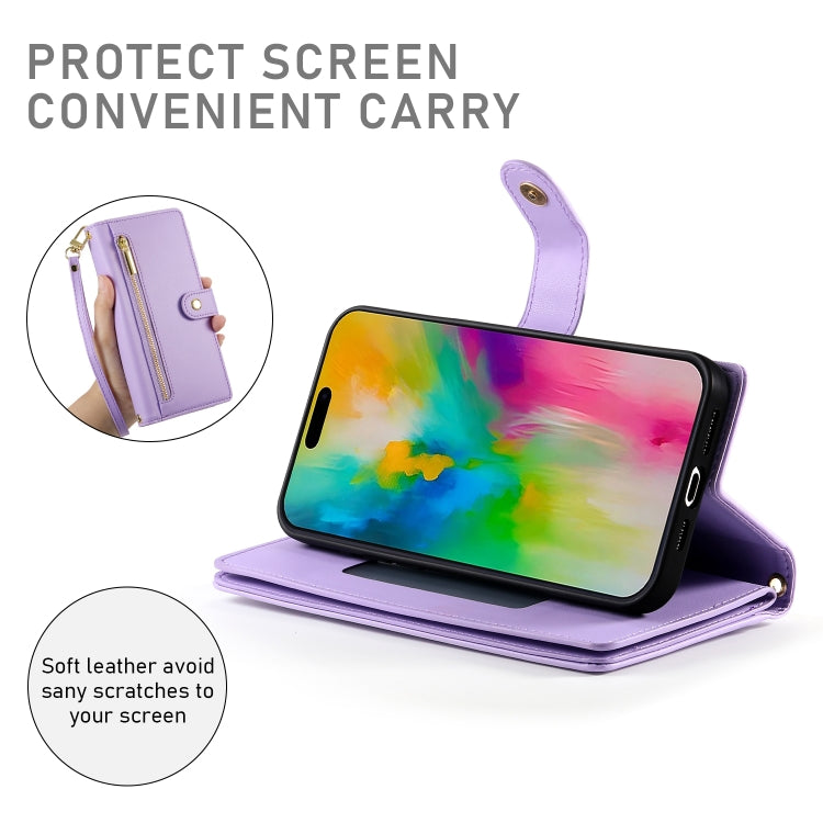 For iPhone 16 Pro Max Nine Card-slot Zipper Wallet Bag Leather Phone Case(Purple) - iPhone 16 Pro Max Cases by buy2fix | Online Shopping UK | buy2fix