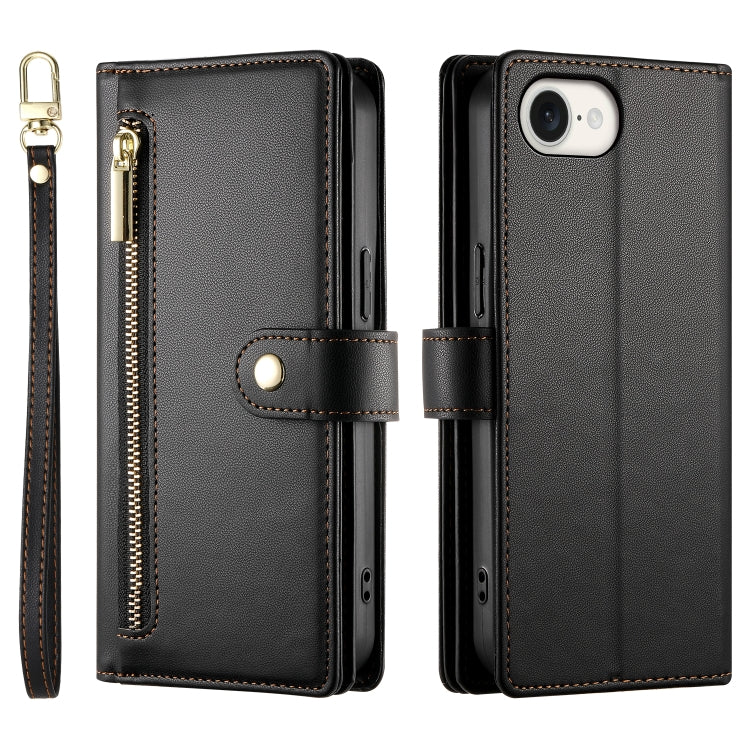 For iPhone SE 4 2024 Nine Card-slot Zipper Wallet Bag Leather Phone Case(Black) - More iPhone Cases by buy2fix | Online Shopping UK | buy2fix