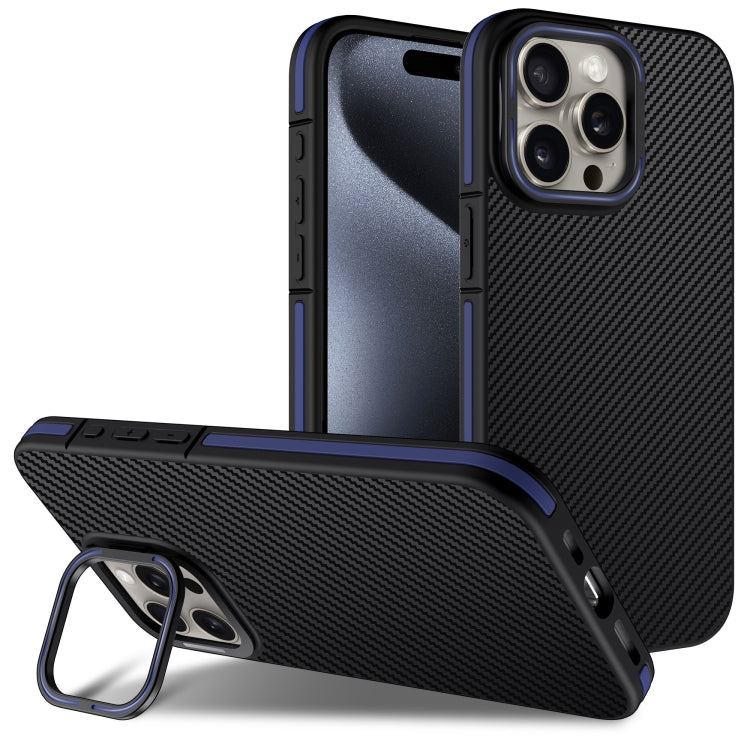 For iPhone 16 Pro Max Carbon Fiber Texture Lens Holder TPU Phone Case(Blue) - iPhone 16 Pro Max Cases by buy2fix | Online Shopping UK | buy2fix