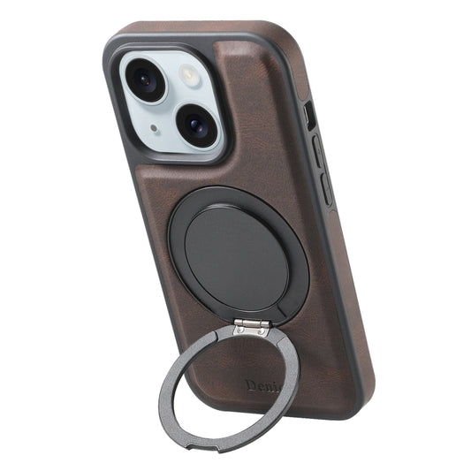 For iPhone 15 Plus / 14 Plus Denior A14 Skin Feel Rotating Holder MagSafe Phone Case(Brown) - iPhone 15 Plus Cases by Denior | Online Shopping UK | buy2fix