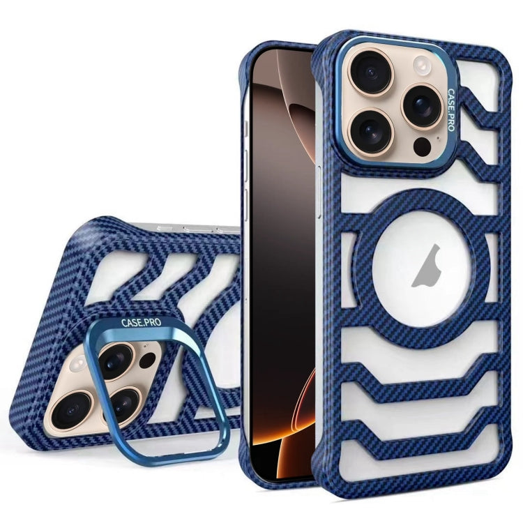 For iPhone 16 Pro Max Borderless Carbon Fiber Lens Protection Bracket MagSafe Phone Case(Blue) - iPhone 16 Pro Max Cases by buy2fix | Online Shopping UK | buy2fix