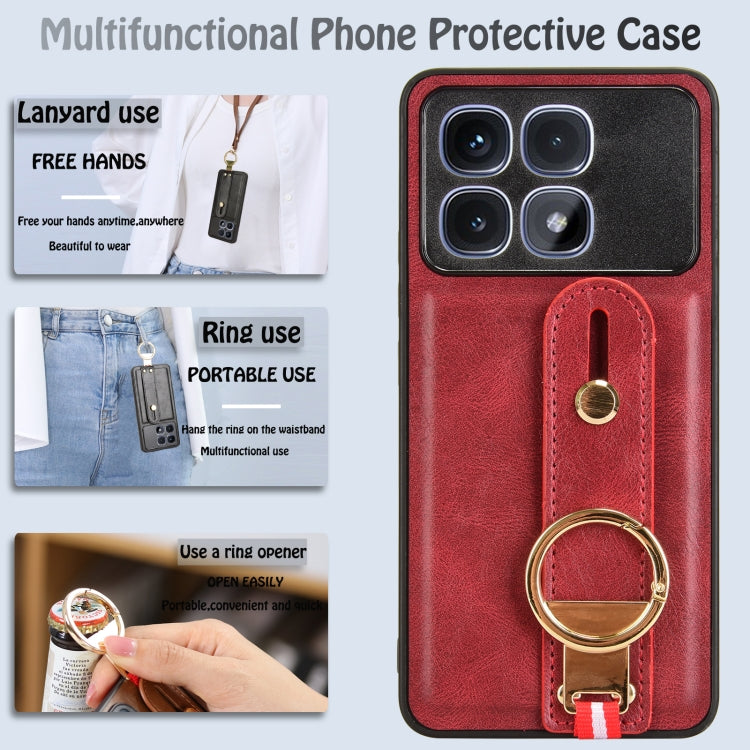 For Redmi K70 Ultra Wristband Leather Back Phone Case(Red) - Xiaomi Cases by buy2fix | Online Shopping UK | buy2fix