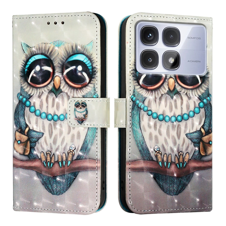 For Redmi K70 Ultra 5G Global 3D Painting Horizontal Flip Leather Phone Case(Grey Owl) - Xiaomi Cases by buy2fix | Online Shopping UK | buy2fix