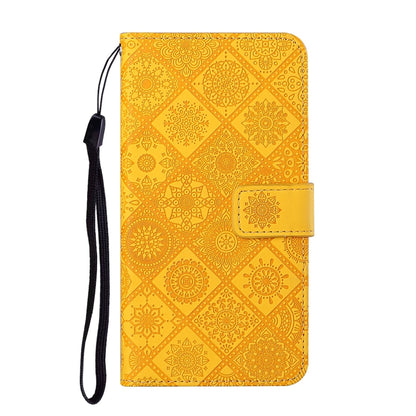 For Samsung Galaxy S25 5G Ethnic Style Embossed Pattern Leather Phone Case(Yellow) - Galaxy S25 5G Cases by buy2fix | Online Shopping UK | buy2fix