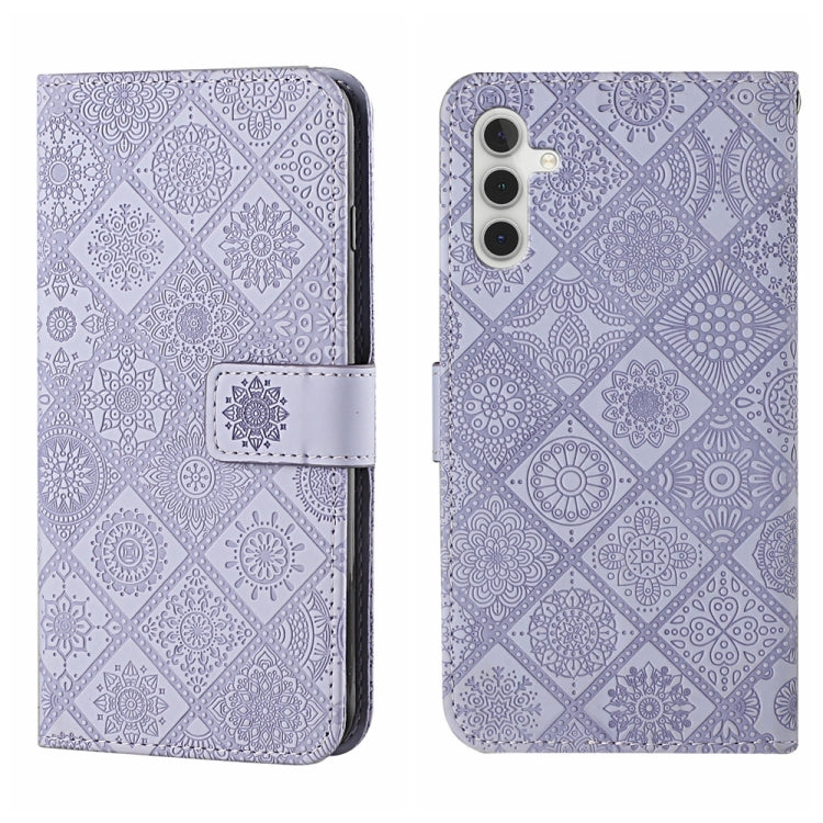 For Samsung Galaxy S25 5G Ethnic Style Embossed Pattern Leather Phone Case(Purple) - Galaxy S25 5G Cases by buy2fix | Online Shopping UK | buy2fix