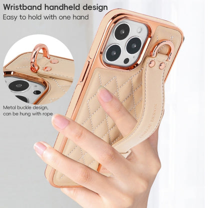 For iPhone 15 Pro Max VIETAO Rhombic Texture Wristband PU Phone Case(White) - iPhone 15 Pro Max Cases by VIETAO | Online Shopping UK | buy2fix