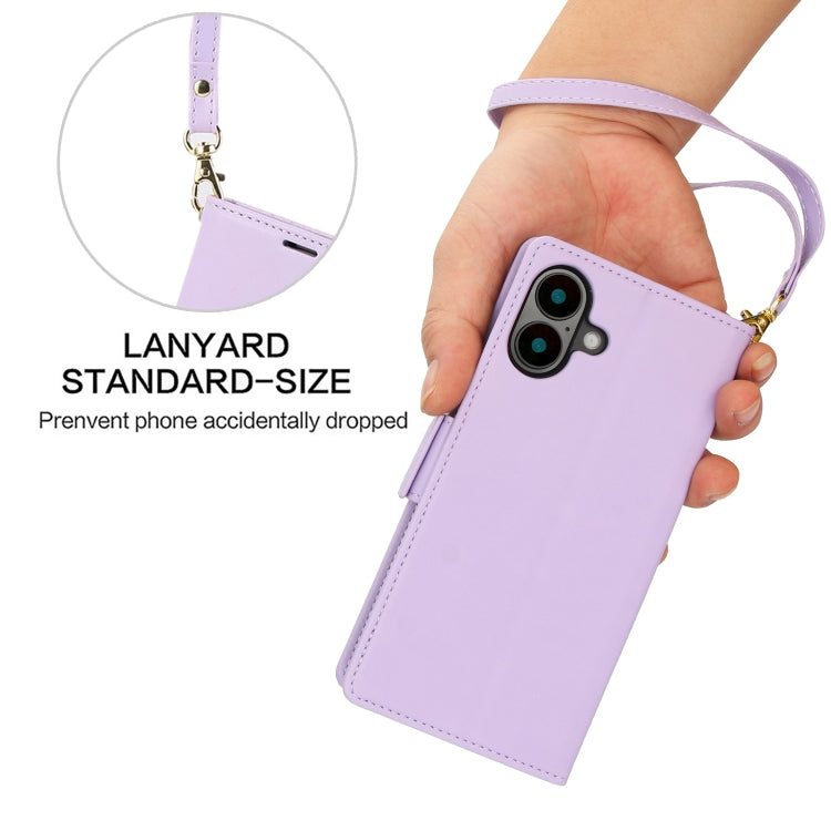 For iPhone 16 Plus Side Buckle RFID Anti-theft Leather Phone Case(Light Purple) - iPhone 16 Plus Cases by buy2fix | Online Shopping UK | buy2fix