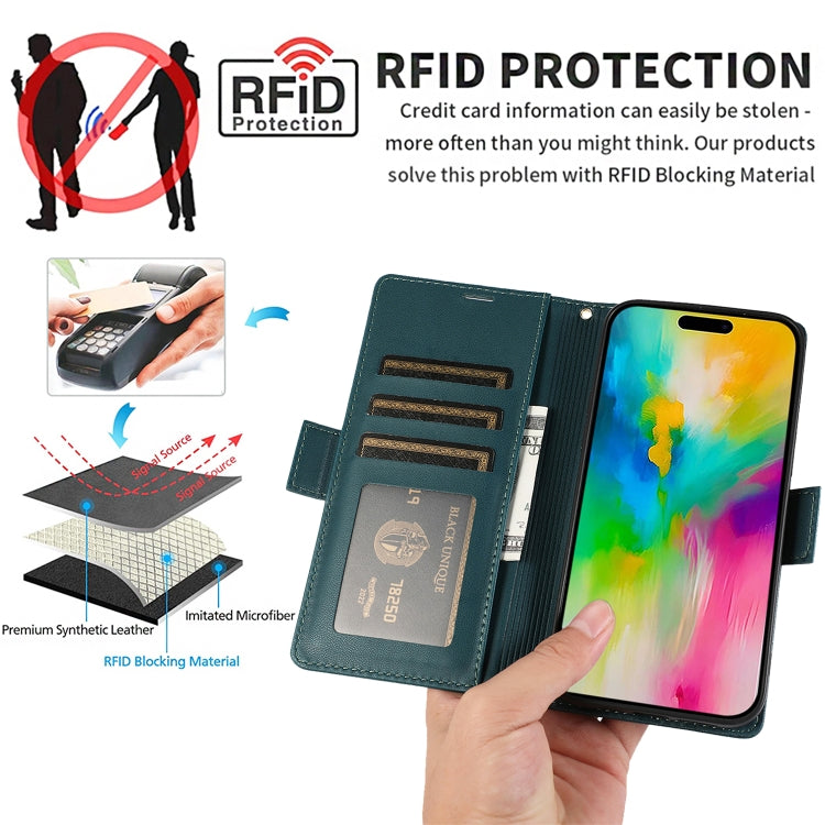 For iPhone 16 Pro Side Buckle RFID Anti-theft Leather Phone Case(Green) - iPhone 16 Pro Cases by buy2fix | Online Shopping UK | buy2fix