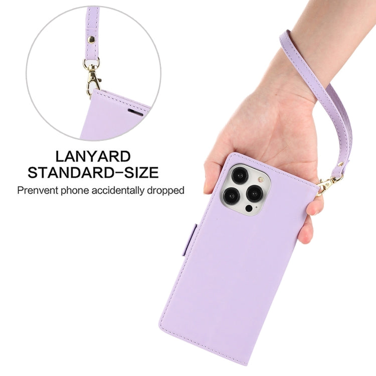 For iPhone 16 Pro Max Side Buckle RFID Anti-theft Leather Phone Case(Light Purple) - iPhone 16 Pro Max Cases by buy2fix | Online Shopping UK | buy2fix