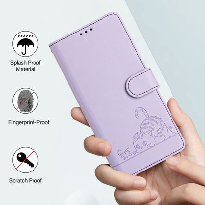 For Redmi K70 Ultra 5G Global Cat Rat Embossed Pattern RFID Leather Phone Case with Lanyard(Purple) - Xiaomi Cases by buy2fix | Online Shopping UK | buy2fix