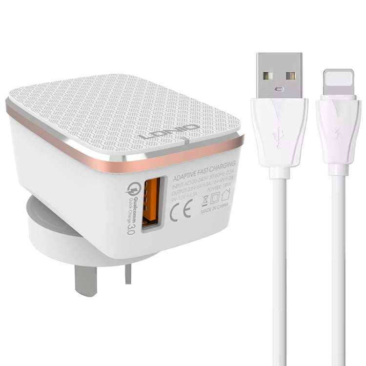 LDNIO A1204Q QC3.0 18W USB Fast Charger with 1m USB to 8 Pin Cable, Plug Type:US Plug(White Gold) - USB Charger by LDNIO | Online Shopping UK | buy2fix