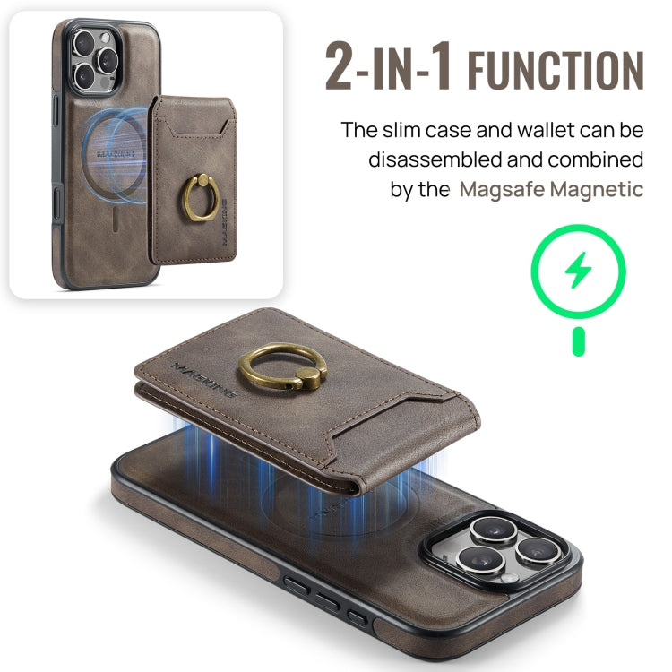 For iPhone 16 Pro DG.MING K1 MagSafe Detachable Wallet RFID Back Cover Phone Case(Coffee) - iPhone 16 Pro Cases by DG.MING | Online Shopping UK | buy2fix