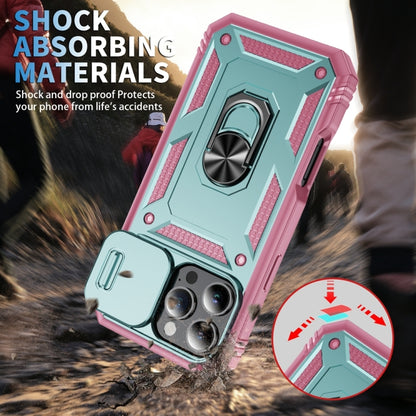 For iPhone 16 Pro Sliding Camshield TPU + PC Phone Case with Holder(Green+Pink) - iPhone 16 Pro Cases by buy2fix | Online Shopping UK | buy2fix