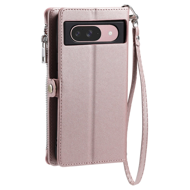 For Google Pixel 9 / 9 Pro Leather Stitching Multi-card Slot Zipper Phone Case(Rose Gold) - Google Cases by buy2fix | Online Shopping UK | buy2fix