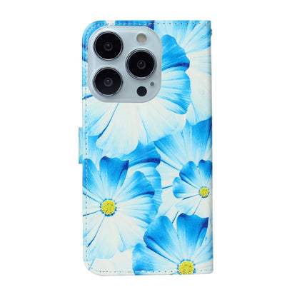 For iPhone 16 Pro Max Colored Drawing Marble Pattern Leather Phone Case(Blue Flower) - iPhone 16 Pro Max Cases by buy2fix | Online Shopping UK | buy2fix