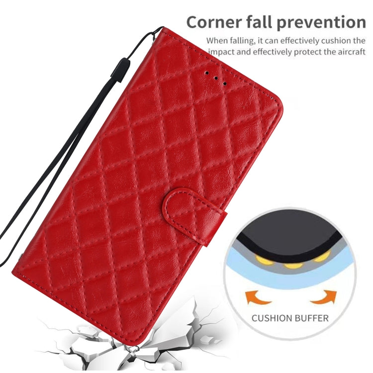 For iPhone 16 Rhombus Lattice Texture Leather Phone Case(Red) - iPhone 16 Cases by buy2fix | Online Shopping UK | buy2fix