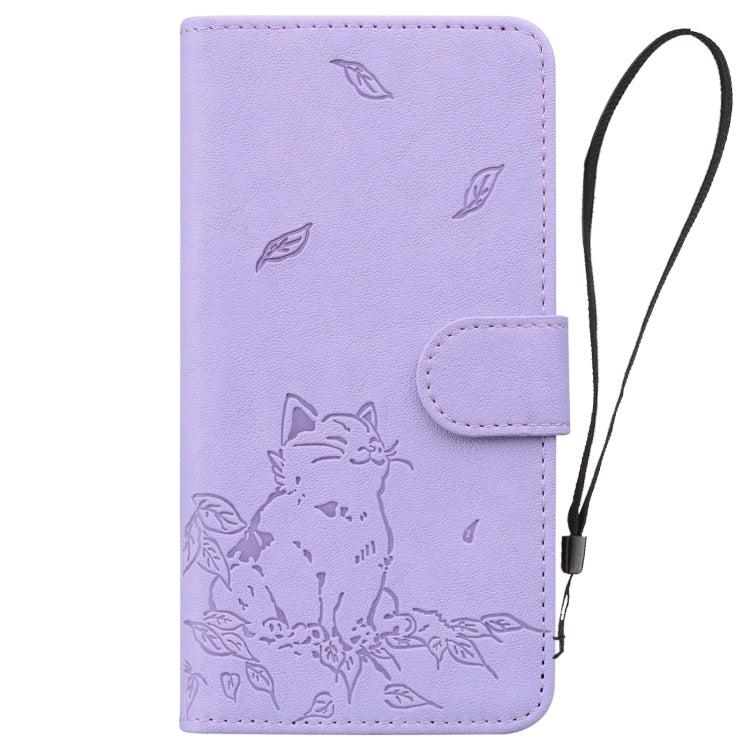 For iPhone 16 Pro Cute Cat Embossed Leather Phone Case(Purple) - iPhone 16 Pro Cases by buy2fix | Online Shopping UK | buy2fix