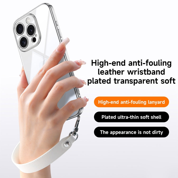 For iPhone 16 Pro Max SULADA  Electroplated Clear TPU Soft Frame Phone Case with Wrist Strap(Silver) - iPhone 16 Pro Max Cases by SULADA | Online Shopping UK | buy2fix