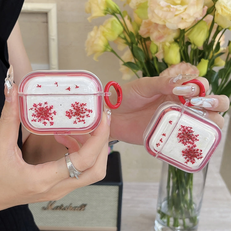 For AirPods 3 Glitter Snowflake Epoxy Dried Flowers Earbuds Box TPU Case(Red) - For AirPods 3 by buy2fix | Online Shopping UK | buy2fix