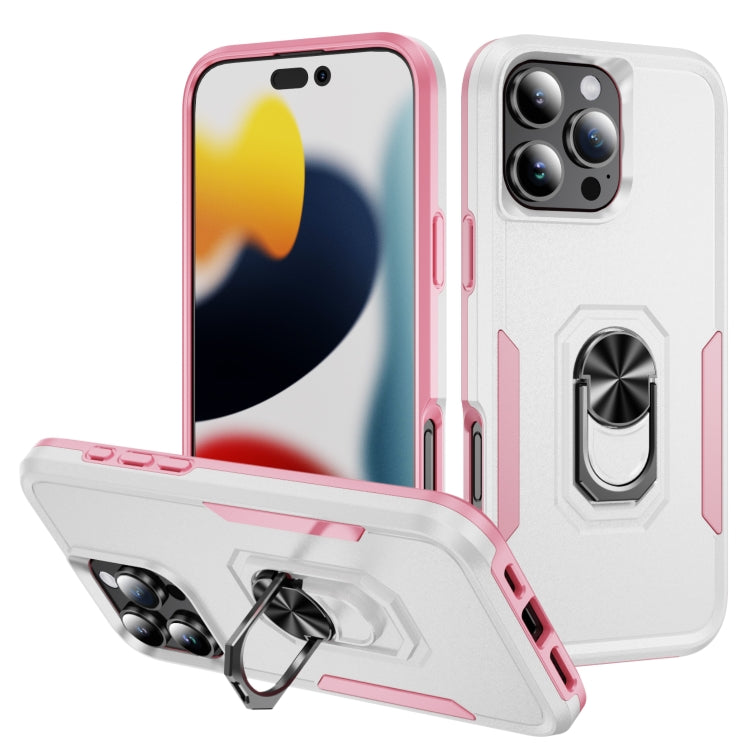 For iPhone 16 Pro Pioneer Armor Heavy Duty PC + TPU Phone Case with Holder(White+Pink) - iPhone 16 Pro Cases by buy2fix | Online Shopping UK | buy2fix