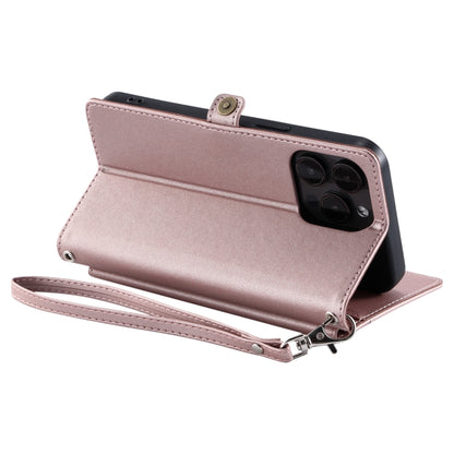 For iPhone 16 Pro Max Wallet Multi-card Slot Leather Phone Case with Lanyard(Rose Gold) - iPhone 16 Pro Max Cases by buy2fix | Online Shopping UK | buy2fix