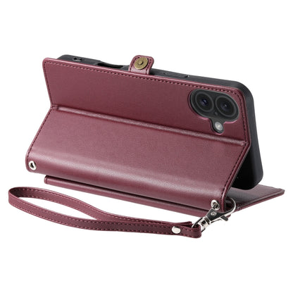 For iPhone 16 Wallet Multi-card Slot Leather Phone Case with Lanyard(Wine Red) - iPhone 16 Cases by buy2fix | Online Shopping UK | buy2fix