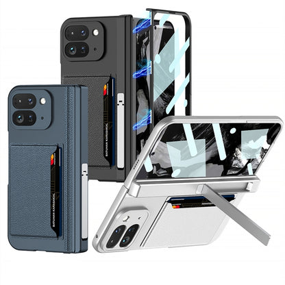 For Google Pixel 9 Pro Fold GKK Integrated Fold Hinge Card Slot Phone Case with Holder(Navy Blue) - Google Cases by GKK | Online Shopping UK | buy2fix