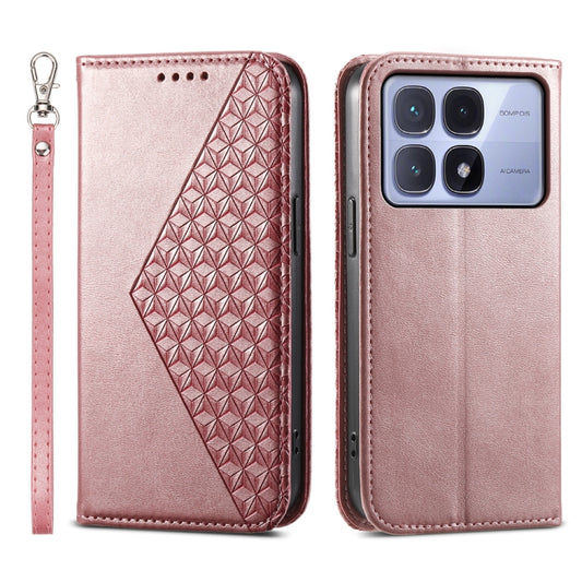 For Redmi K70 Ultra Cubic Grid Calf Texture Magnetic Leather Phone Case(Rose Gold) - Xiaomi Cases by buy2fix | Online Shopping UK | buy2fix