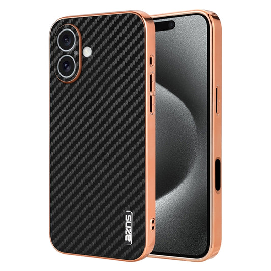 For iPhone 16 Plus AZNS Electroplated Edge Carbon Fiber Texture Phone Case(Black) - iPhone 16 Plus Cases by AZNS | Online Shopping UK | buy2fix