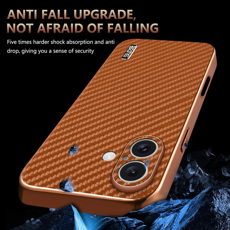 For iPhone 16 AZNS Electroplated Edge Carbon Fiber Texture Phone Case(Brown) - iPhone 16 Cases by AZNS | Online Shopping UK | buy2fix