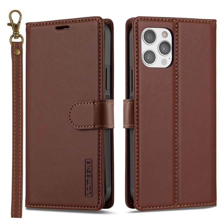 For iPhone 12 / 12 Pro LC.IMEEKE L2 Series Detachable Magsafe PU Phone Case with Lanyard(Brown) - iPhone 12 / 12 Pro Cases by LC.IMEEKE | Online Shopping UK | buy2fix