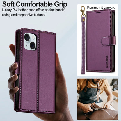 For iPhone 14 LC.IMEEKE L2 Series Detachable Magsafe PU Phone Case with Lanyard(Purple) - iPhone 14 Cases by LC.IMEEKE | Online Shopping UK | buy2fix