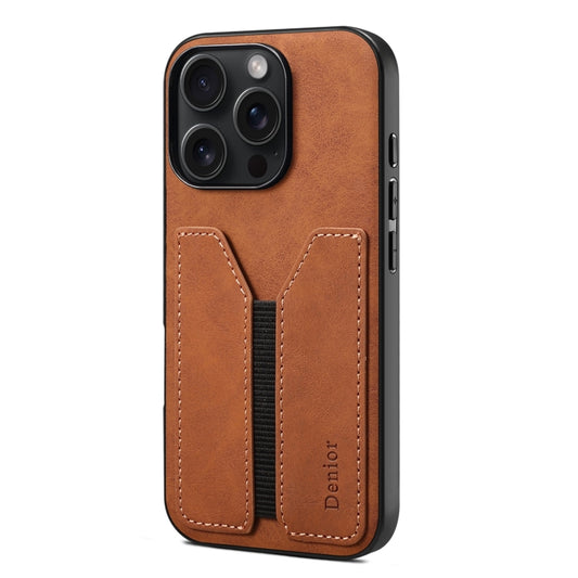 For iPhone 16 Pro Denior D07 DV Elastic Card Slot PU Back Cover Phone Case(Brown) - iPhone 16 Pro Cases by Denior | Online Shopping UK | buy2fix