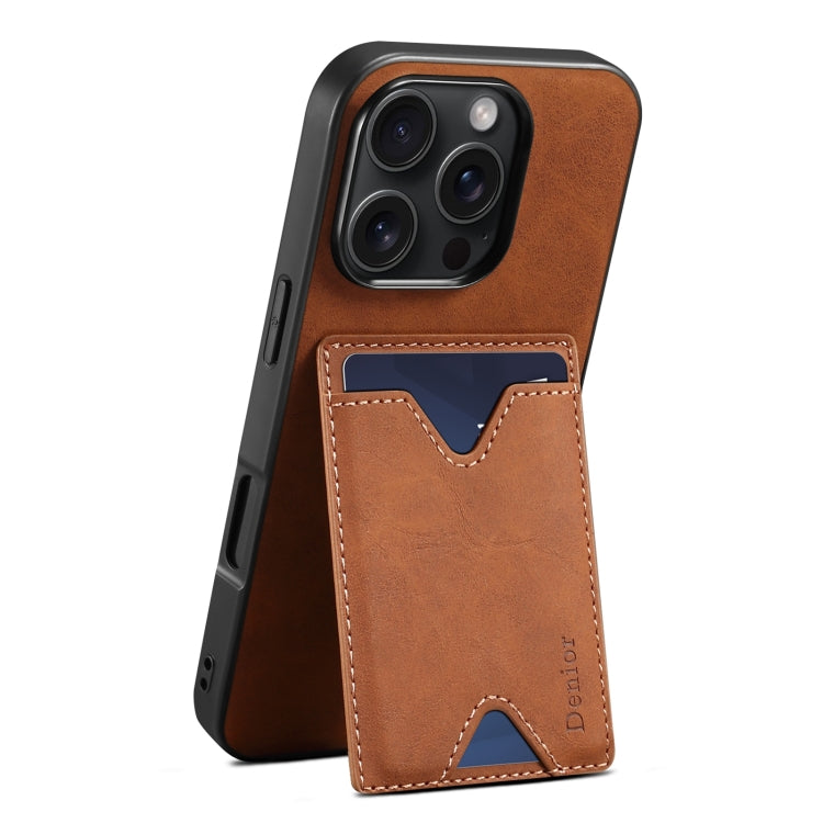 For iPhone 16 Pro Denior D06 PU Back Cover Card Slot Holder Phone Case(Brown) - iPhone 16 Pro Cases by Denior | Online Shopping UK | buy2fix