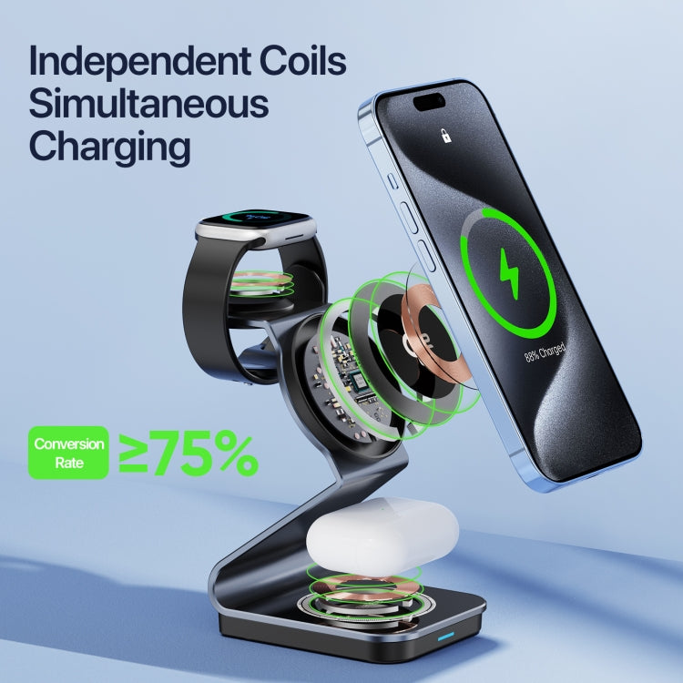 DUZZONA W21 Qi2 15W 3 in 1 Magnetic Wireless Charger Stand(Black) - Wireless Charger by DUZZONA | Online Shopping UK | buy2fix