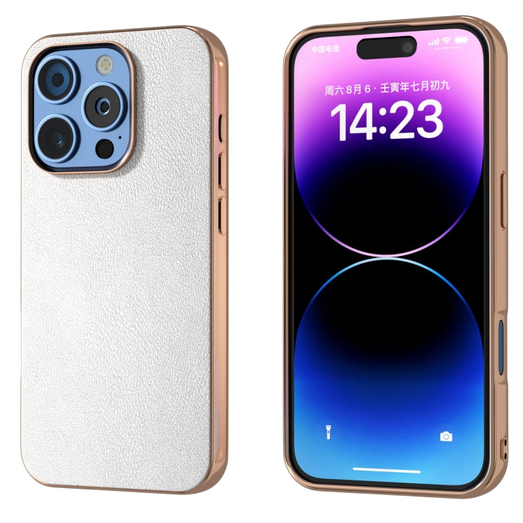 For iPhone 16 Pro PU Leather Electroplating Frame Full Coverage Phone Case(Silver) - iPhone 16 Pro Cases by buy2fix | Online Shopping UK | buy2fix