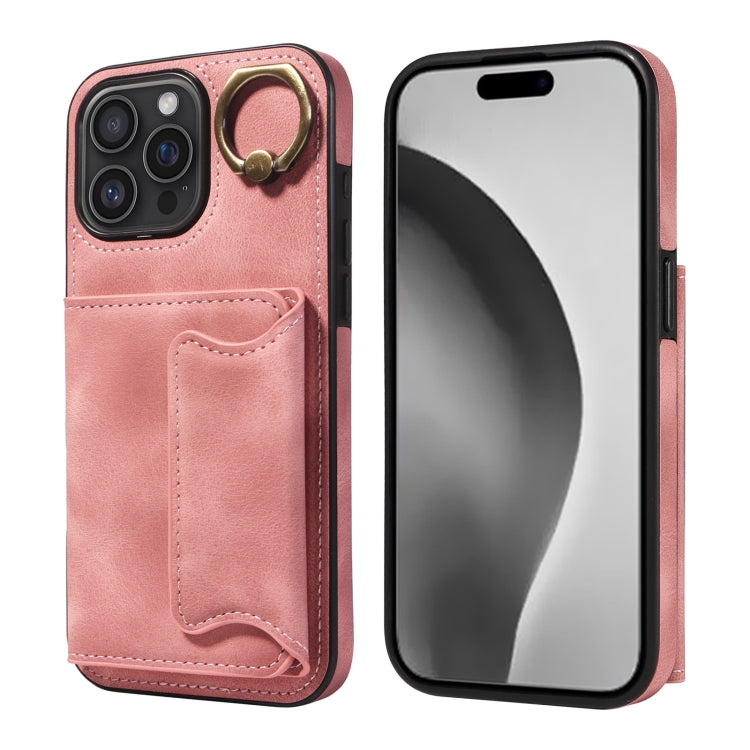 For iPhone 16 Pro Max Skin Feel Card Bag Phone Case with Ring Buckle(Rose Gold) - iPhone 16 Pro Max Cases by buy2fix | Online Shopping UK | buy2fix