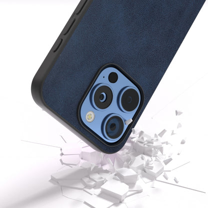 For iPhone 16 Pro Black Frame Two-color Calf Texture PU Phone Case(Blue) - iPhone 16 Pro Cases by buy2fix | Online Shopping UK | buy2fix