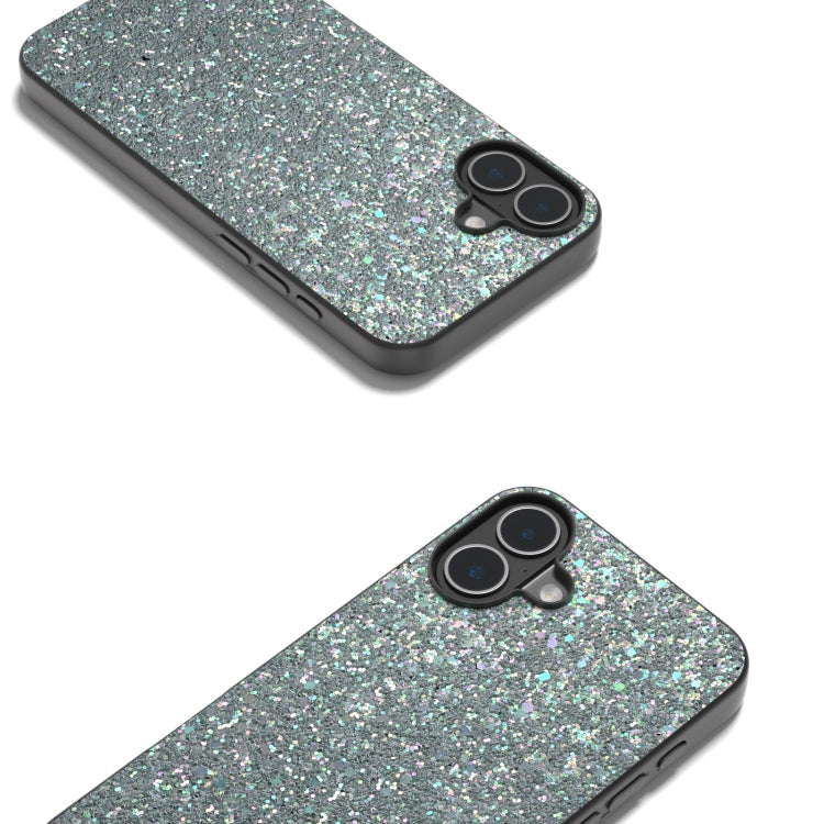 For iPhone 16 Black Frame Colorful Glitter Phone Case(Black Green) - iPhone 16 Cases by buy2fix | Online Shopping UK | buy2fix