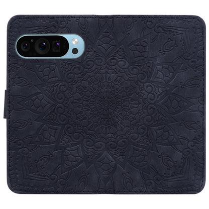 For Google Pixel 9 / 9 Pro Mandala Embossed Dual-Fold Calf Leather Phone Case(Black) - Google Cases by buy2fix | Online Shopping UK | buy2fix