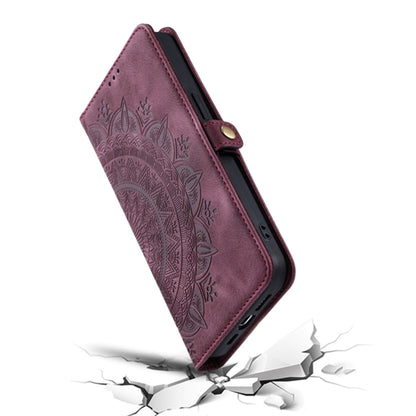 For iPhone 16 Skin Feel Totem Embossed Leather Phone Case(Wine Red) - iPhone 16 Cases by buy2fix | Online Shopping UK | buy2fix