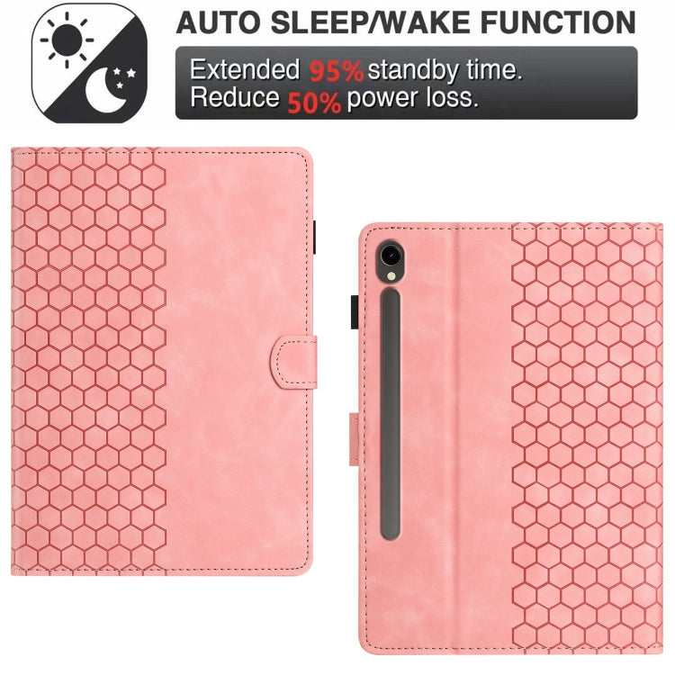 For Samsung Galaxy Tab S9 / S9 FE Honeycomb Embossed Leather Smart Tablet Case(Pink) - Galaxy Tab S9 Cases by buy2fix | Online Shopping UK | buy2fix