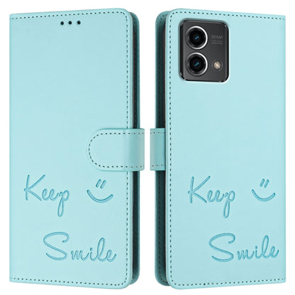 For Motorola Moto G Stylus 5G 2024 Smile Embossing RFID Leather Phone Case(Mint Green) - Motorola Cases by buy2fix | Online Shopping UK | buy2fix