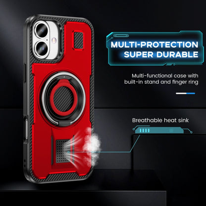 For iPhone 16 Plus Ring Holder Carbon Fiber PC Hybrid TPU Phone Case(Red) - iPhone 16 Plus Cases by buy2fix | Online Shopping UK | buy2fix