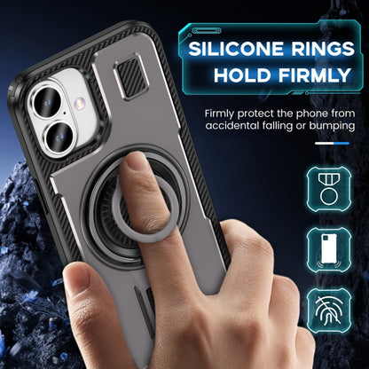 For iPhone 16 Ring Holder Carbon Fiber PC Hybrid TPU Phone Case(Grey) - iPhone 16 Cases by buy2fix | Online Shopping UK | buy2fix