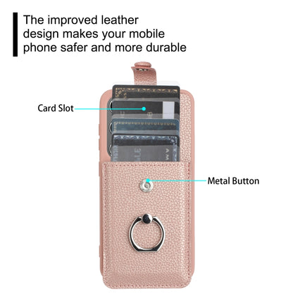 For Samsung Galaxy S25 5G Litchi Texture Drawing Card Bag Ring Holder Phone Case(Rose Gold) - Galaxy S25 5G Cases by buy2fix | Online Shopping UK | buy2fix