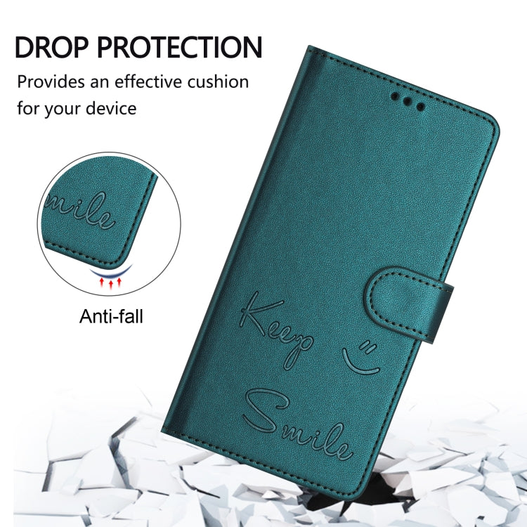 For Redmi K70 Ultra 5G Global Smile Embossing RFID Leather Phone Case(Peacock Green) - Xiaomi Cases by buy2fix | Online Shopping UK | buy2fix