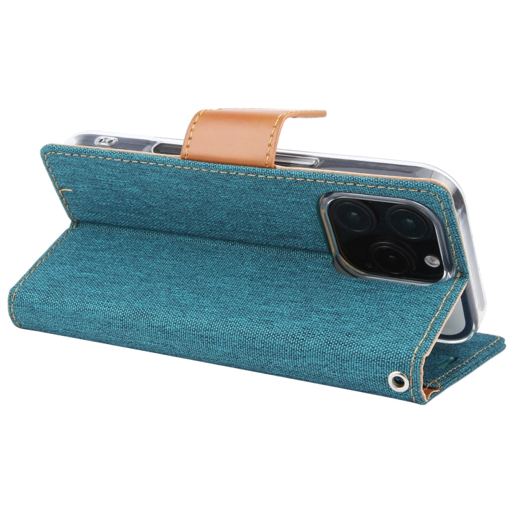 For iPhone 16 Pro Max GOOSPERY CANVAS DIARY Fabric Texture Flip Leather Phone Case(Green) - iPhone 16 Pro Max Cases by GOOSPERY | Online Shopping UK | buy2fix